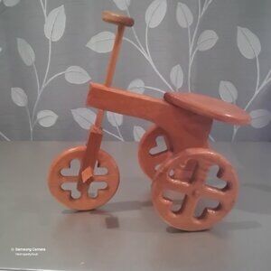 Vintage Handmade Wooden 12" x 12" Pedaling & Rolling Toy Doll Tricycle Excellent